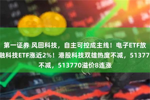 第一证券 风回科技，自主可控成主线！电子ETF放量新高，金融科技ETF涨近2%！港股科技双雄热度不减，513770溢价8连涨